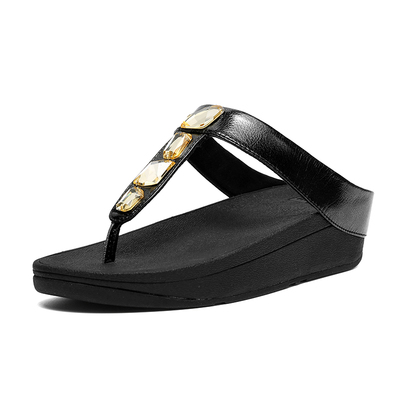 Fitflop 女式涼鞋 經典款式 寶石設計 趾帶涼鞋 夏季休閒 女士減肥涼鞋 黑色