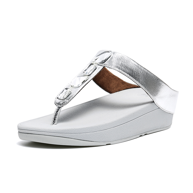 Fitflop 女式涼鞋 經典款式 寶石設計 趾帶涼鞋 夏季休閒 女士減肥涼鞋 銀色