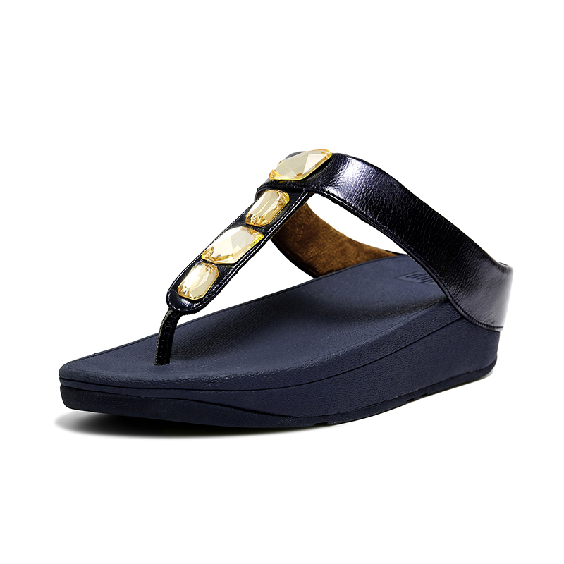 Fitflop 女式涼鞋 經典款式 寶石設計 趾帶涼鞋 夏季休閒 女士減肥涼鞋 深藍色